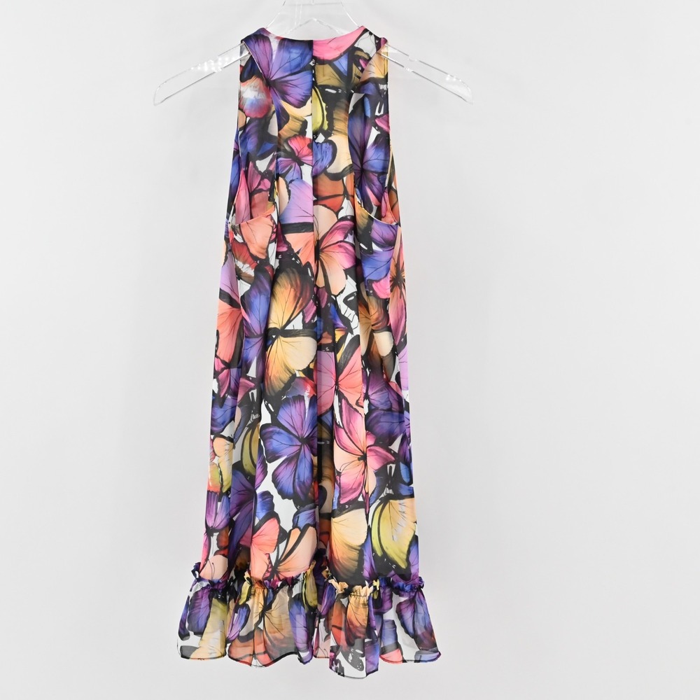 Vtg Y2k Atina Cristina Colorful Butterfly Mini Dress Sz XS Sleeveless Ruffle Hem - Picture 3 of 11